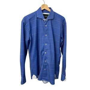 Maceoo Shirt Mens Medium Einstein Plaid Trio Blue White Stretch